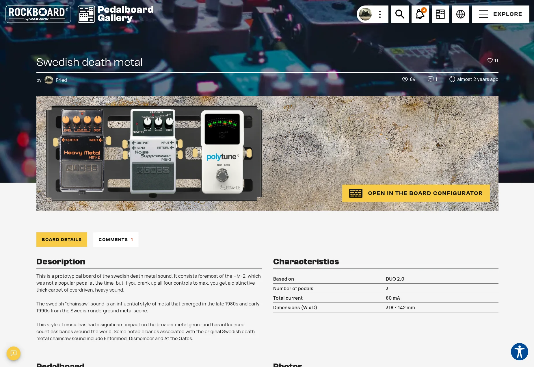 Öffentlich geteiltes Pedalboard in der Pedalboard-Galerie mit Board-Details